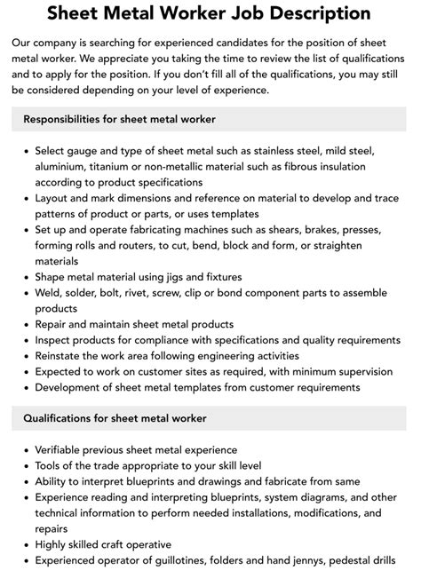 sheet metal trade|sheet metal worker duties.